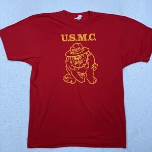 Vintage USMC Marine Bulldog Shirt Mens Large Red Back Off Graphic Tee DUX